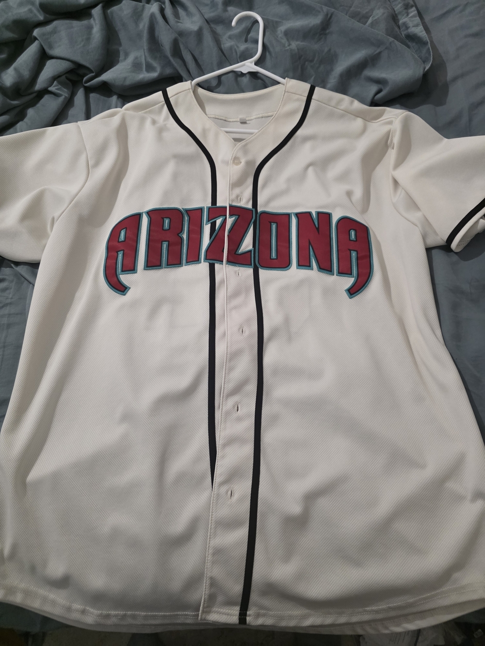 Arizona Baseball Jersey - White with Teal & Red Logo